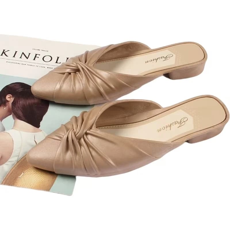 Pantofole estive da donna con punta a punta e tacco basso, suola morbida, mezze pantofole da esterno antiscivolo, sandali Baotou leggeri e impermeabili