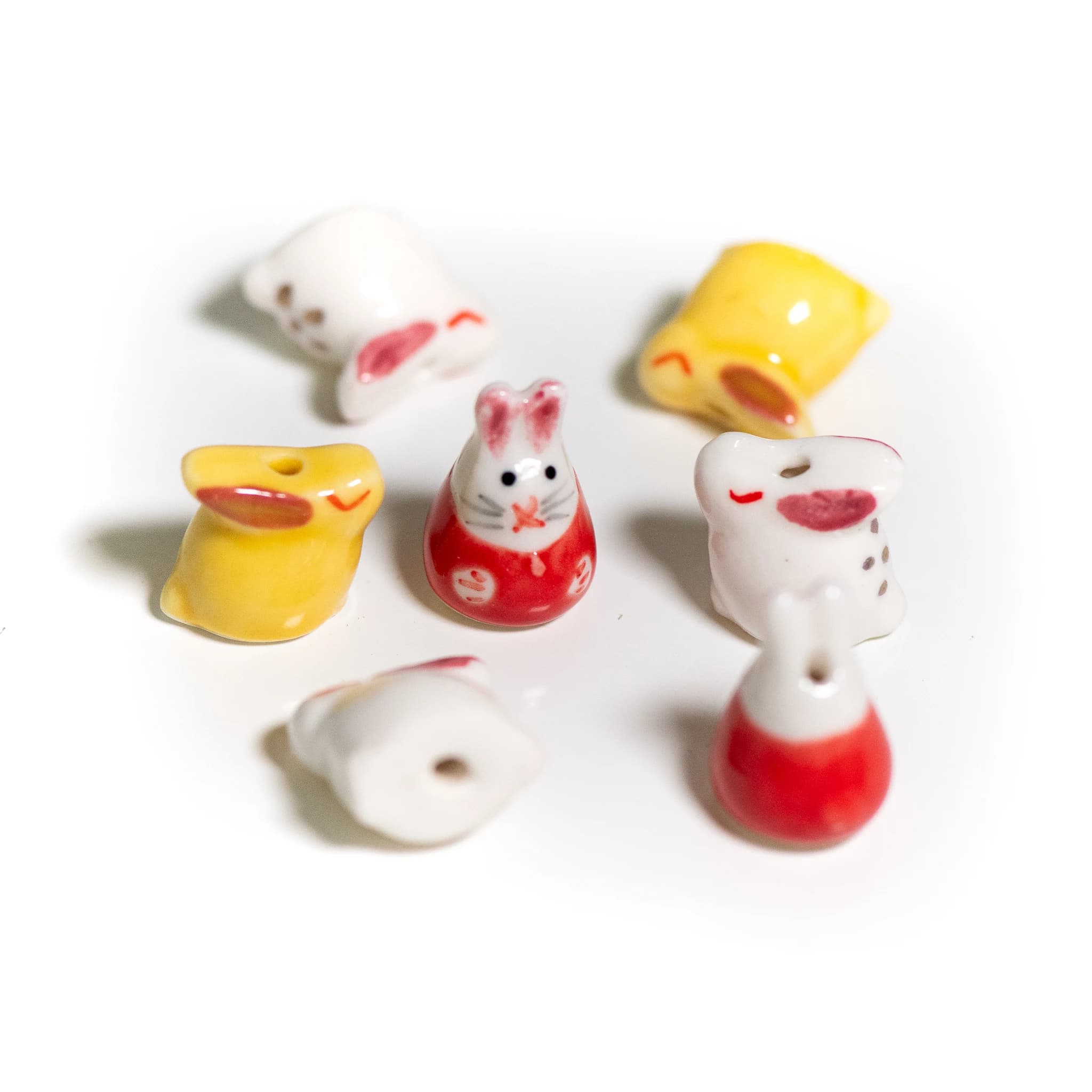 2pcs Handmade Ceramic Cartoon Rabbit Beads, Hand Drawn Rabbit,Unique Handcrafted Bunny Beads Hand Painted Cute Rabbit Charms