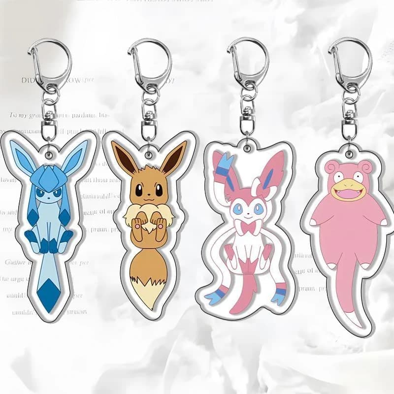 Eevee Portachiavi a doppia faccia Ash Ketchum Serena Slowpoke Mew Personaggio anime Borsa Decorazione Accessorio Pkm Boy Portachiavi Regalo