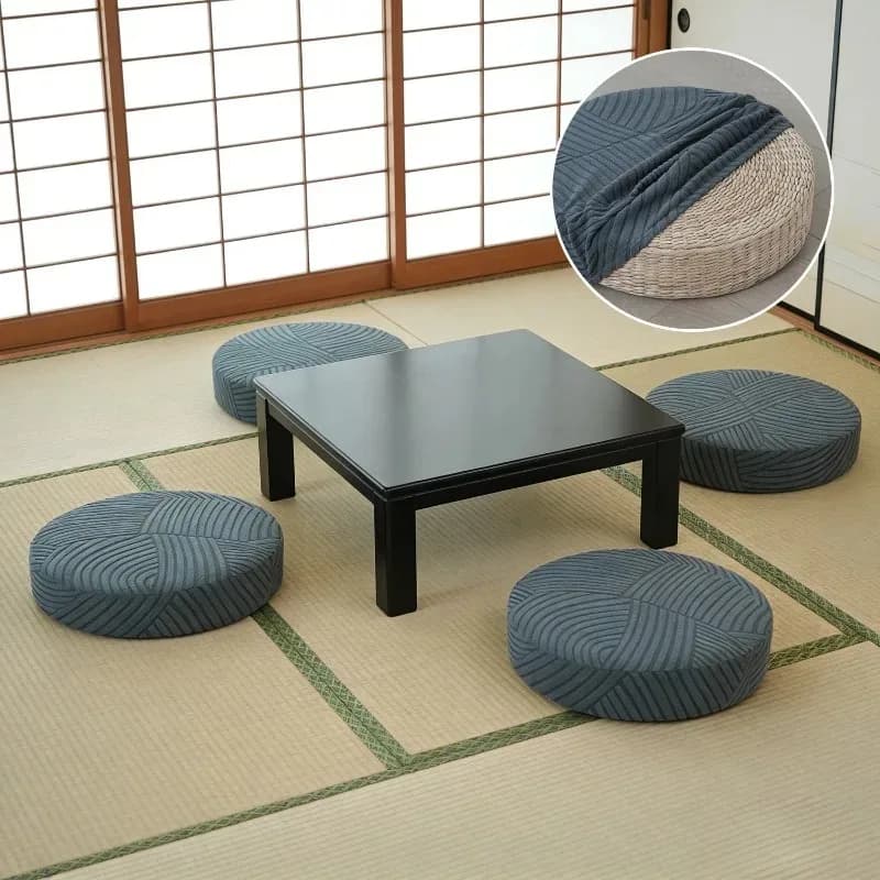 Stretch Elastic Floor Cushion Cover Woven Tatami Pouf Protector Striped Round Seat Cover for Yoga Meditation Home Decoration