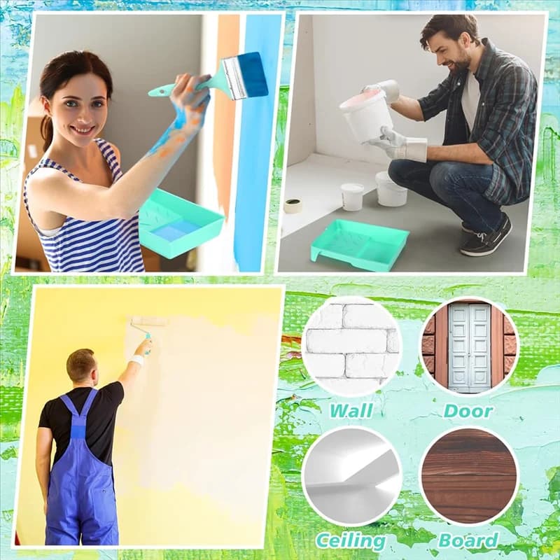Paint roller kit 40 pieces Small 4 inch foam covers Ergonomic handle Wall paint tray Painting and Trim-AA26
