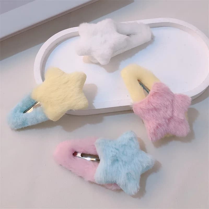 Fermaglio per capelli a stella in peluche, grazioso, per studentesse, autunno inverno, fermagli laterali per frangia, accessori per capelli stile INS per donne e ragazze, copricapo