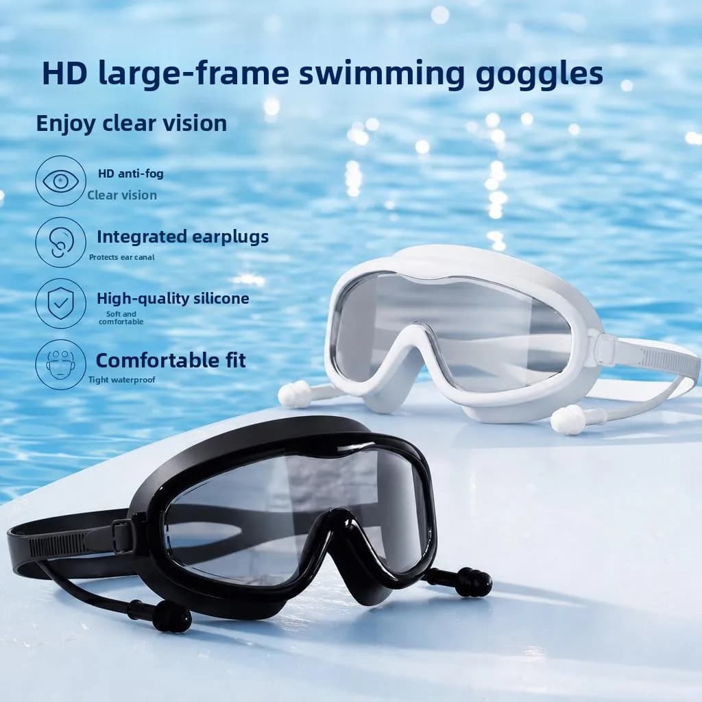 Occhialini da Nuoto per Bambini Antiappannamento Impermeabili con Montatura Grande, Set Cuffia da Nuoto Unisex per Adulti, Cinturino in Silicone, Occhialini Smart AR