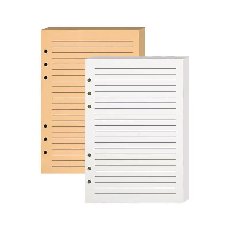 100 fogli di carta A5 a sei fori a fogli mobili, linee orizzontali a colori in carta Kraft, agenda per libri a fogli mobili per notebook, nucleo sostitutivo per cartelle raccoglitore,
