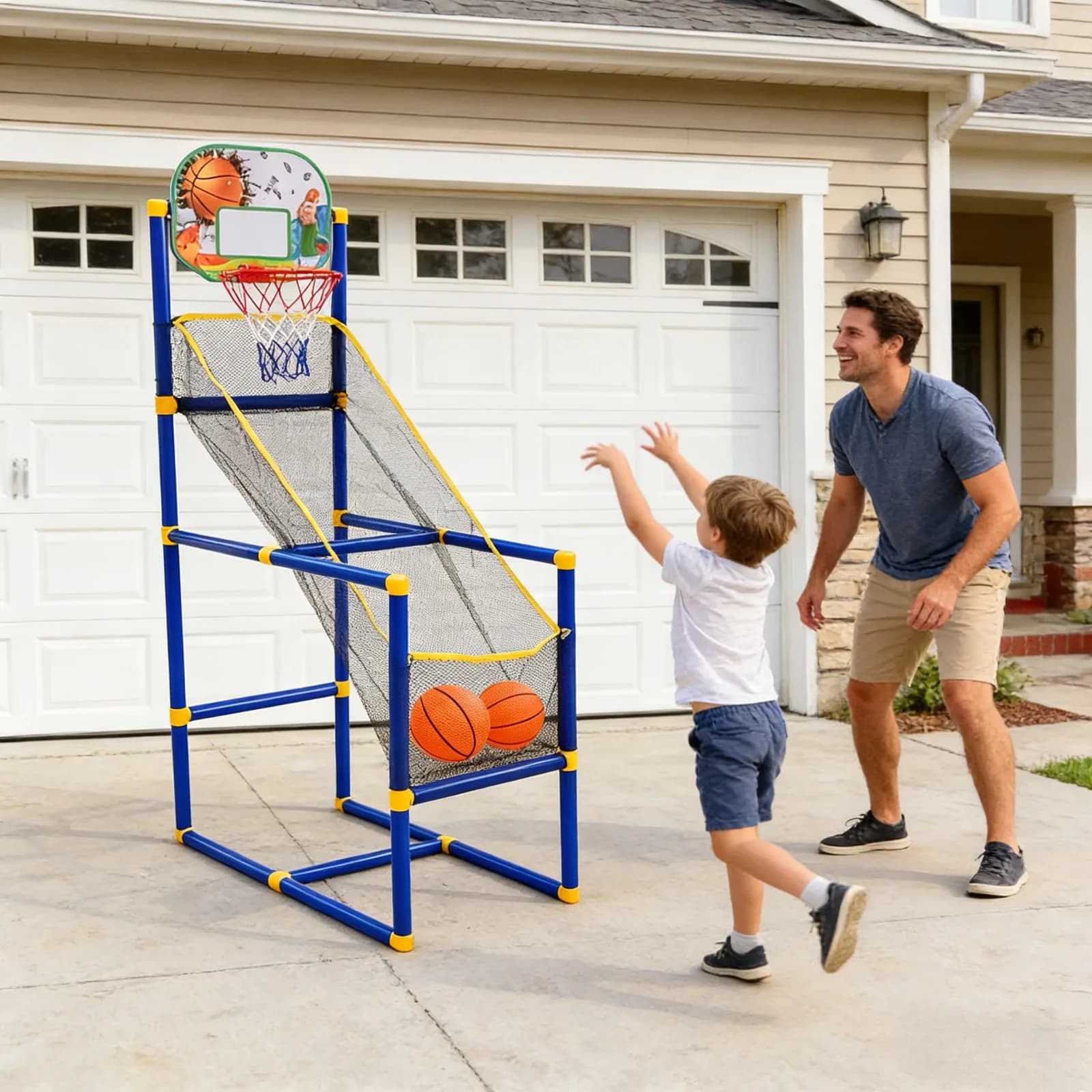 Basket Arcade Children's Portable Basket Set 3-12 Years, 4 Balls + Pump Included, Easy to Fit, Indoor/Outdoor Basket, Garden Sports Game