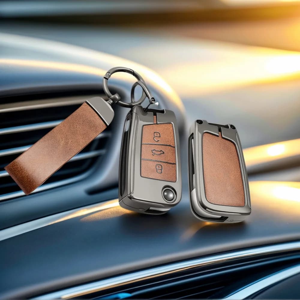 Zinc Alloy Leather Car Key Cover For Volkswagen VW Polo Golf 7 MK7 Tiguan Passat For Skoda Octavia Kodiaq Karoq Seat Ateca Leon