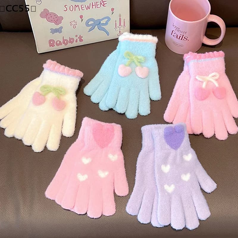 maveraCC55 da6-12 years Sweet Cherry Love Children Hot fingers Gloves Winter Windproof Addens Kids Girls Kids Cycling Gloves for Kids