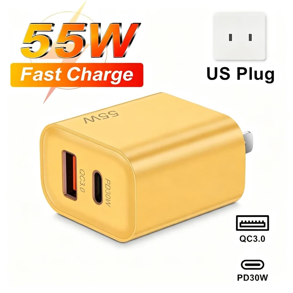 US Plug 55W USB C Fast Wall Charger For iPhone Samsung Xiaomi Redmi POCO Huawei Quick Charging USB-A Power Adapter Phone Charger