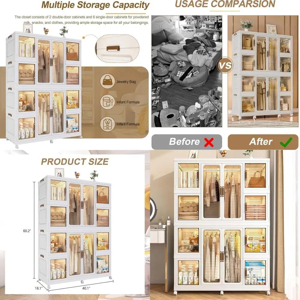 12 Cubic portable wardrobe organizer with hanging rods and hangers to store clothes and newborns