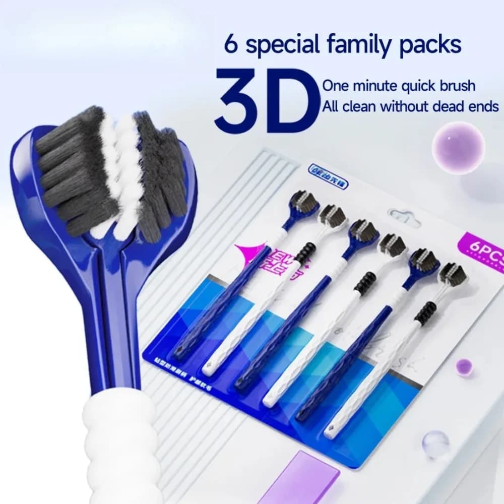 Spazzolino da denti manuale 3D per uomo e donna, 6 pezzi, spazzolino morbido a forma di U a tre lati, pulizia orale completa, spazzolino avanzato con setole morbide