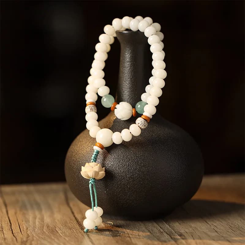 Stylish and High Quality Natural White Bodhi Root Double Loop Wrist Prayer Beads Lucky Bracelet Gifts