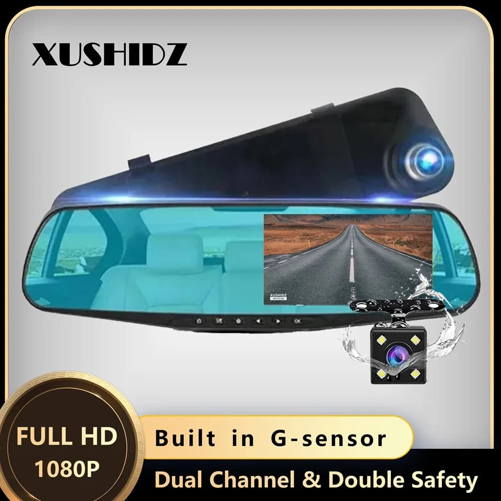 XUSHIDZ A20MAX 1080P Mirror Dash Camera Front and Rear Car Camera DVR Night Vision Dashcam Video Recorder G-sensor