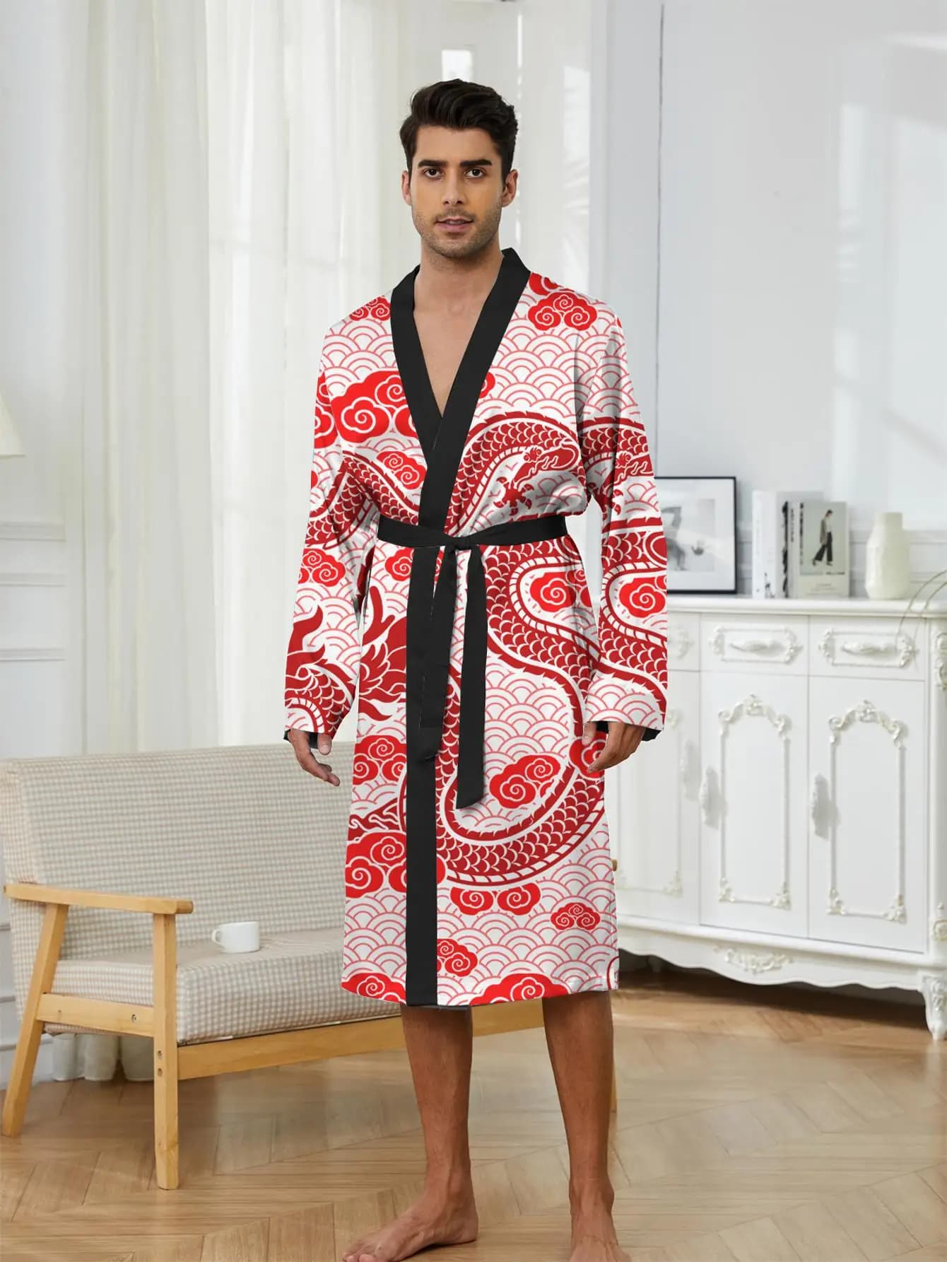 1pcs Men's Robes 2026 Spring/Summer Breathable robe 3D Printed Bathrobe men Bathrobe Sleepwear Robe man Graphic