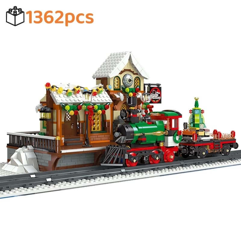 Blocco di costruzione natalizio creativo fai-da-te Il modello di treno motorizzato per le vacanze invernali Decorazione di assemblaggio Regali modello di treno per bambini