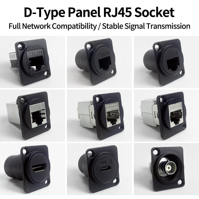 Connettore RJ45 da Pannello Tipo D – Connettore di Rete Ethernet CAT5e / CAT6 per Armadi Industriali, Rack Server e Cablaggio a Parete