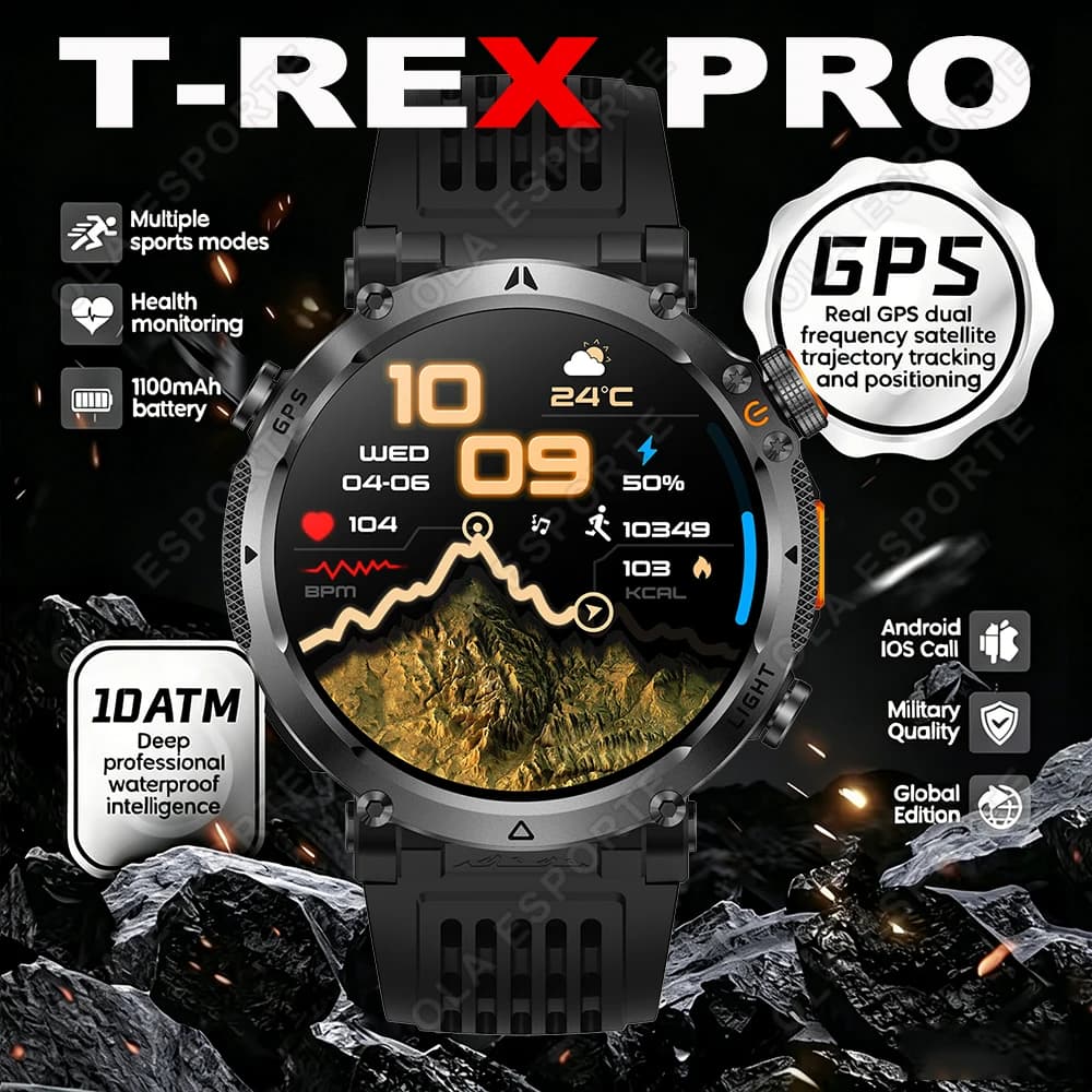 2026 New Military T-Rex3 Ultra Smart Watch Built in GPS Compass Altimeter Barometer Waterproof 850mAh Sports Bracelet Men HW12