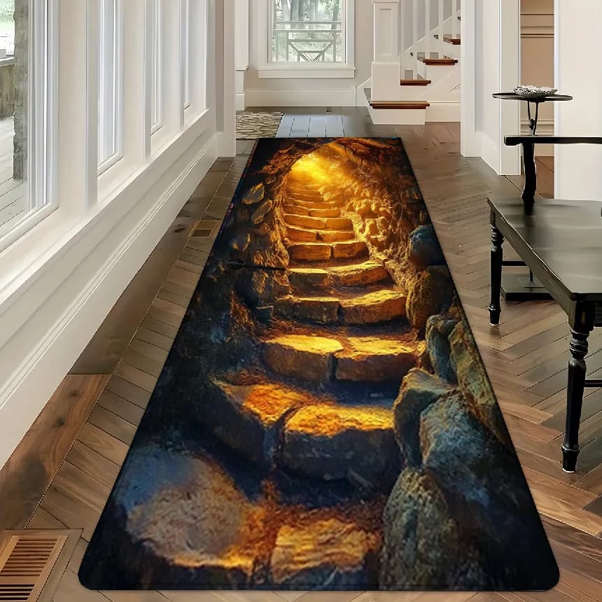 Tappeto Antiscivolo 3D Effetto Pietra per Scale, Corridoio, Ingresso, Bagno, Soggiorno, Camera da Letto, Cucina, Decorazione Casa