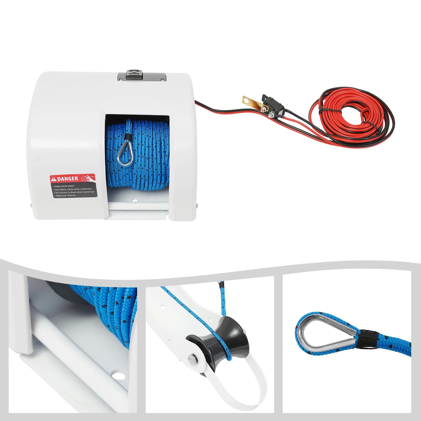 Kit verricello per barca d'acqua salata marina con verricello elettrico da 12 V, telecomando impermeabile (portata di 64 piedi) con corda da 98 piedi per barche
