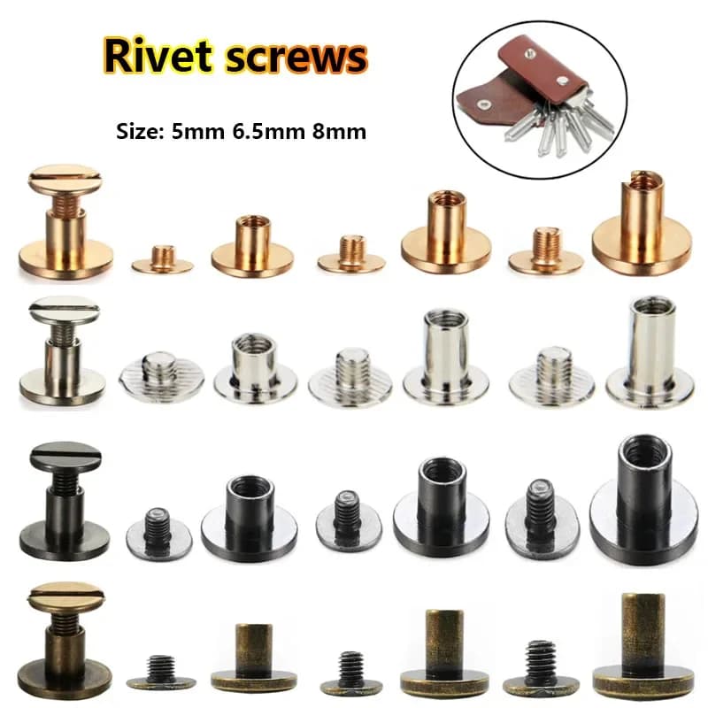 20 pezzi di artigianato in pelle solidi chiodo bullone libreria vite a testa tonda cinturino rivetti vite per bagagli vestire, borsa, scarpe 5/6.5/8mm