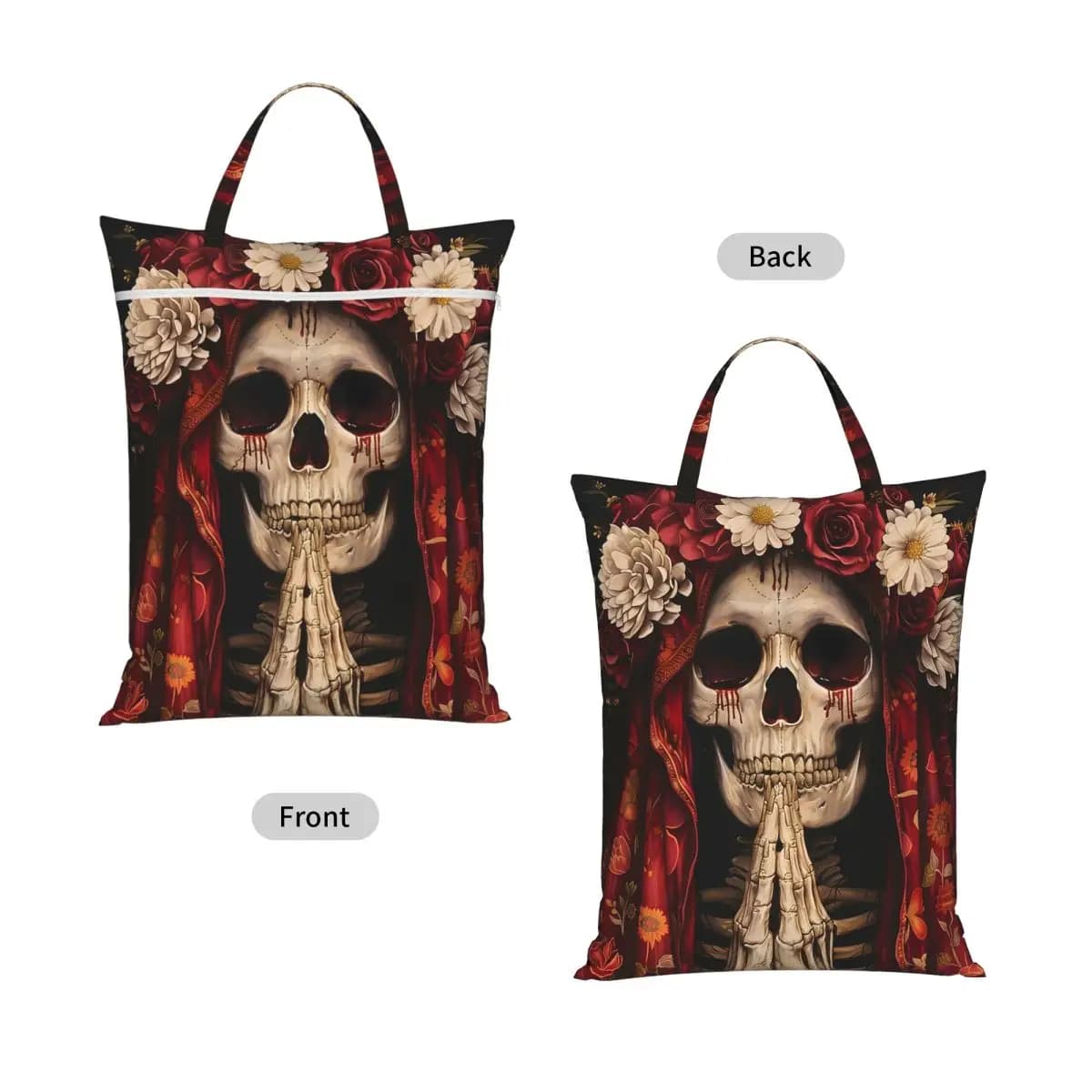 Santa Muerte Spanish Travel Laundry Bag Waterproof Reusable Dirty Clothes Pouch Gym Yoga Vacation Washing Basket