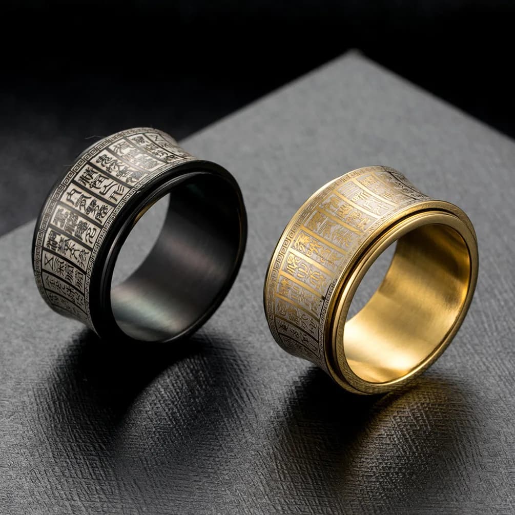 Dito da uomo Buddha Spinner Anello da meditazione Rune buddiste Mantra Anelli rotanti per uomo Ansia Agitarsi Accessori per gioielli Regalo