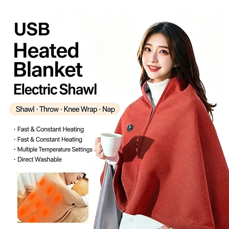 USB Electric Heated Blanket 3 Heating Levels Heated Shawl Blankets Winter Wearable Body Warmer Blanket For Home Office Sofa Nap