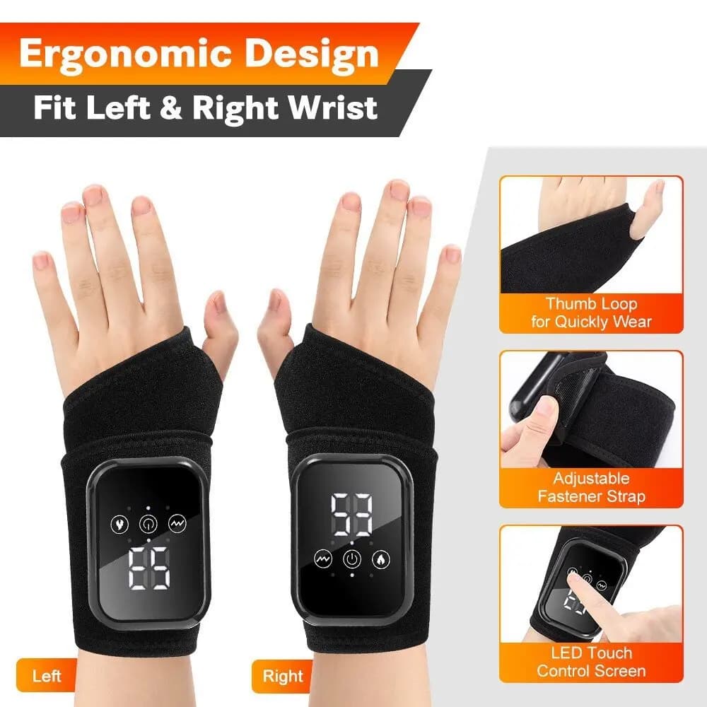 Protezione Elettrica per Polso, Massaggiatore con Vibrazione e Compressione Calda, Supporto per Polso, Fascia Rilassante per Muscoli