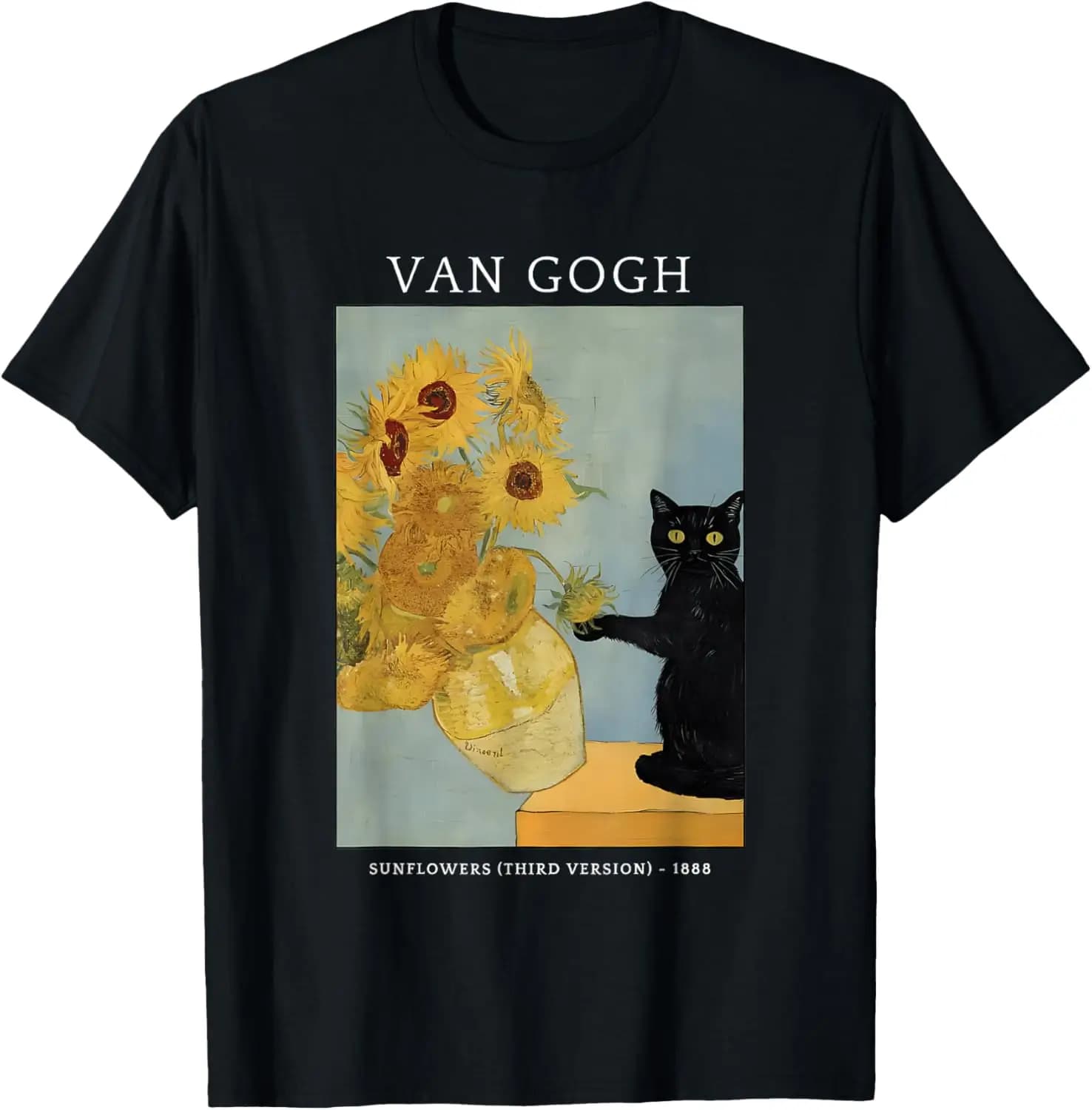 Funny Sunflowers Cat Meme Van Gogh Art Graphic T-Shirt Cat,Pet Lover T-Shirt,Animalb,Art Cute,Funny,Patriotic
