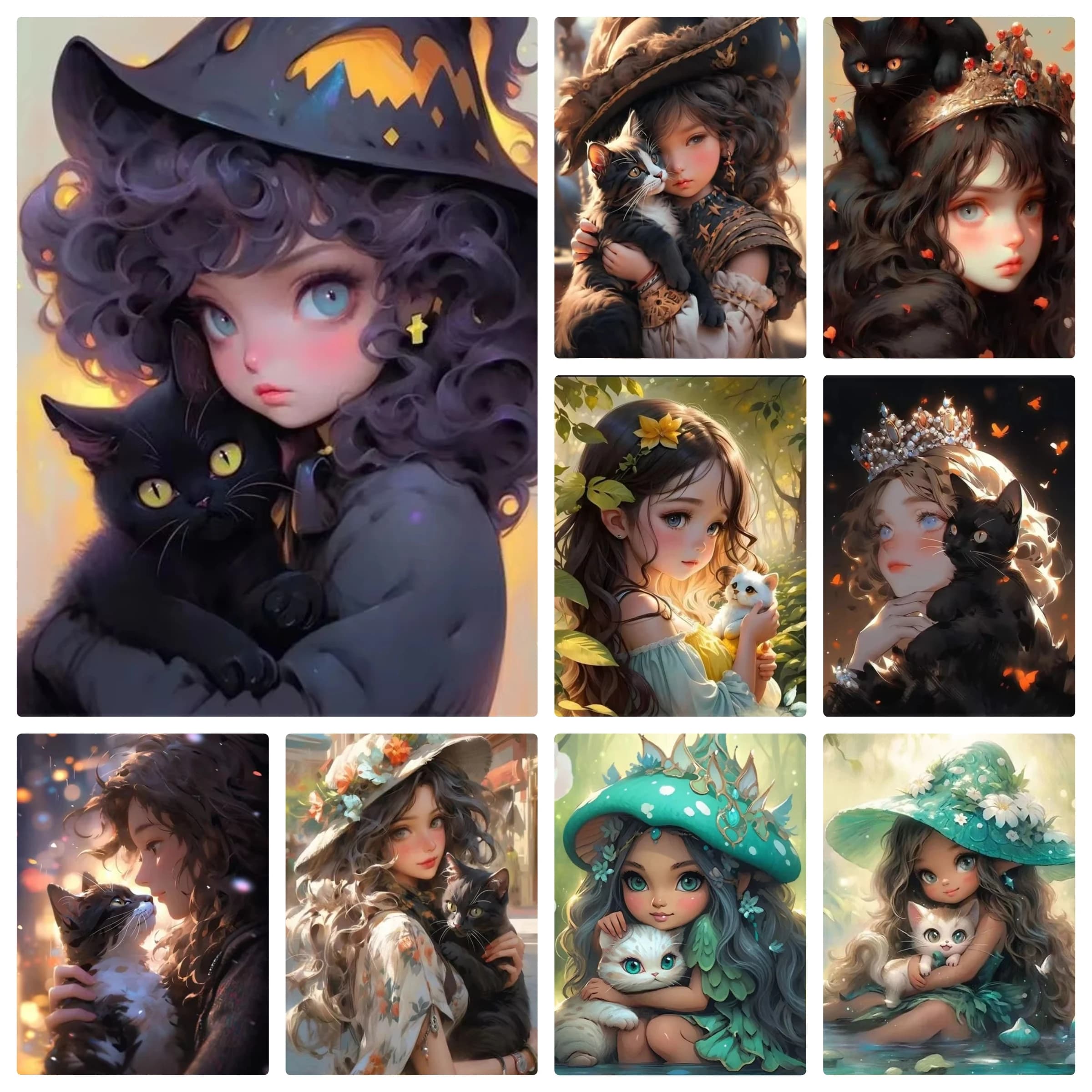 Diamond Painting Cute Girl And Cat Dog DIY Cross Stitch Embroidery Sets Full Round/Square Diamond Mosaic Portrait Decor