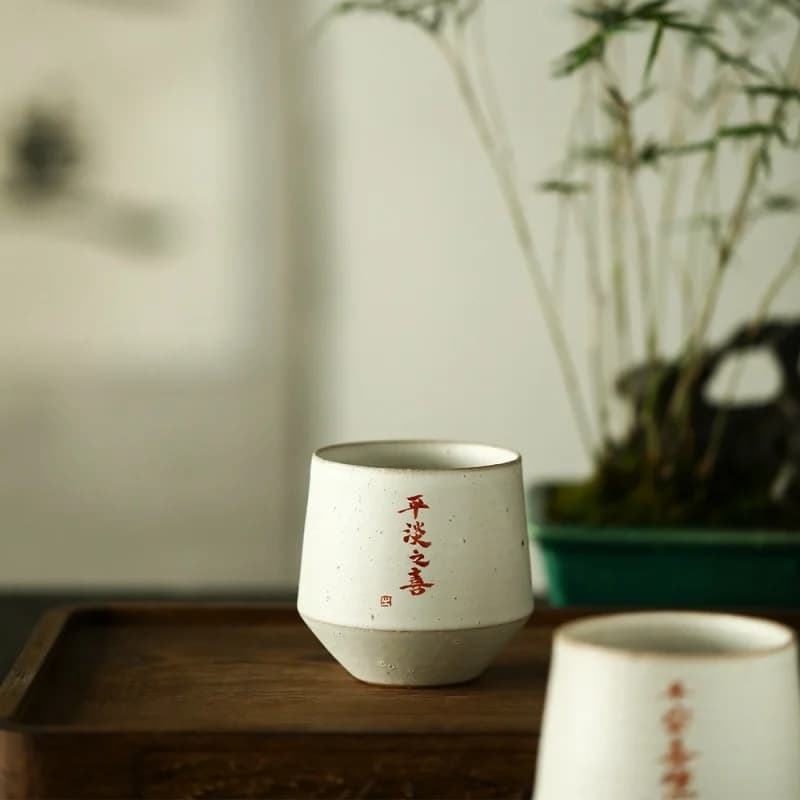 Jingdezhen Japanese Style Pink Drawing Series Glazed Hand-Painted Calligraphy Ceramic Tea Set Tea Tasting Cup Master Cup Tea-Soa