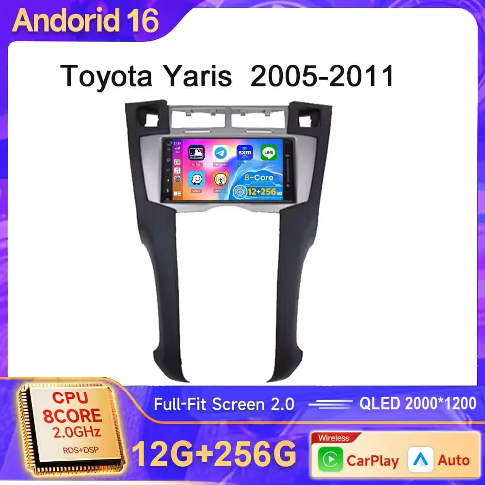 Autoradio Android 15 da 7 pollici 1024*600 per Toyota Yaris 2005-2011 con CarPlay, Stereo Video, Bluetooth e WIFI 5G