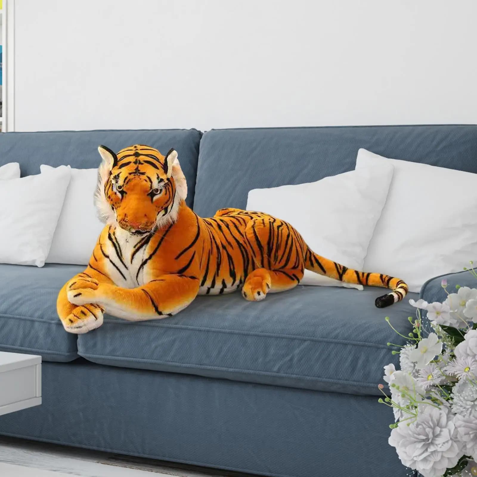 Tiger Stuffed Animal Toy Cartoon Simulation Toy Decorative Comfort Material Suitable for Sofa Fireplace Shelf Living