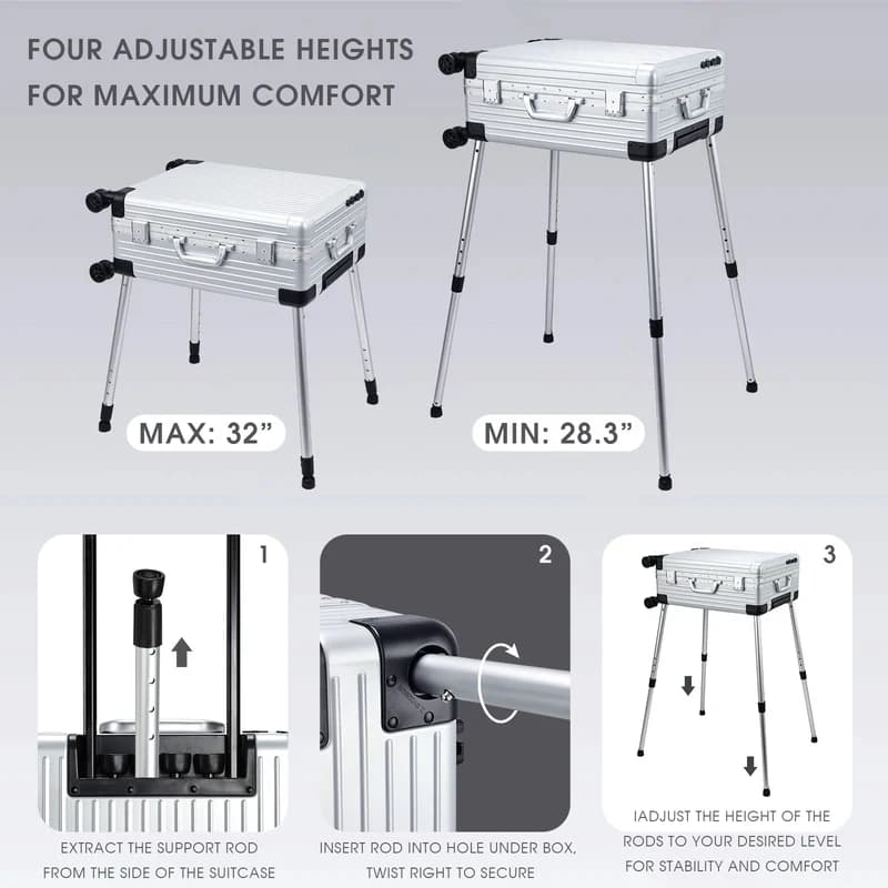 2026 new 24'' Rolling Makeup Case Full Screen Lighted Mirror Bluetooth Speaker Aluminum Barber Trolley Hair Salon Station