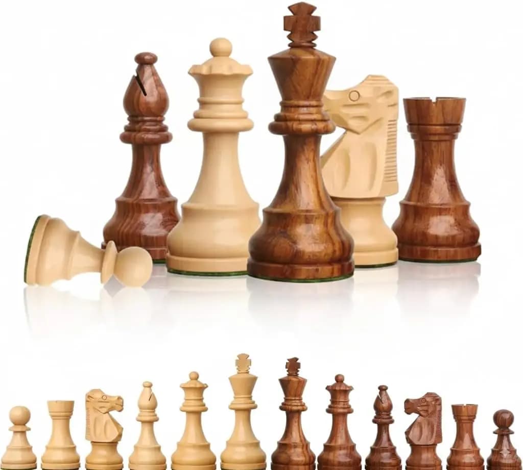 Set di Pezzi degli Scacchi in Legno, Re di 4 Pollici, Marrone e Bianco, per Scacchiera da 14-16 Pollici
