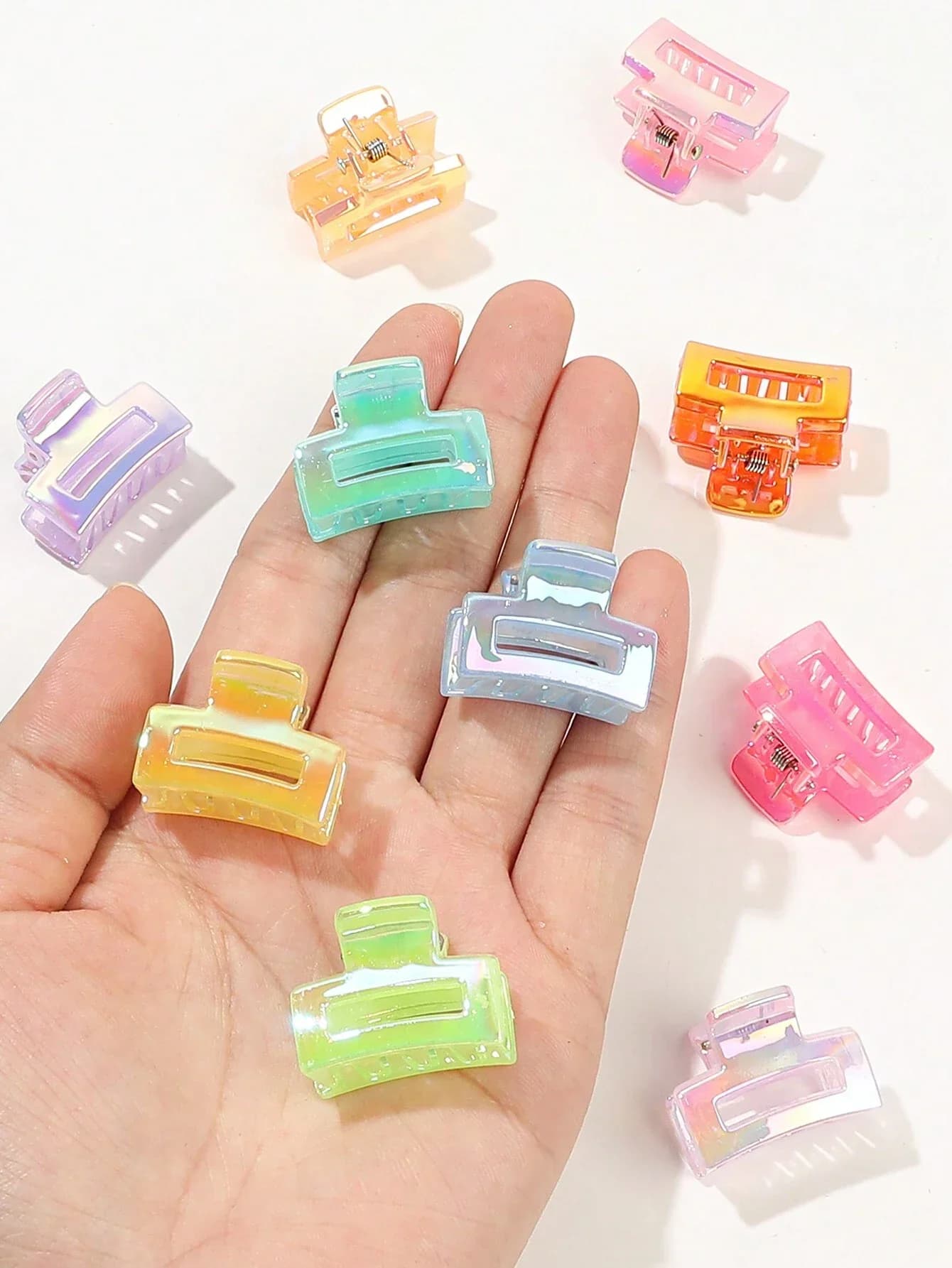 10 mini fermagli per capelli fluorescenti quadrati color caramello per acconciature da donna Y2K