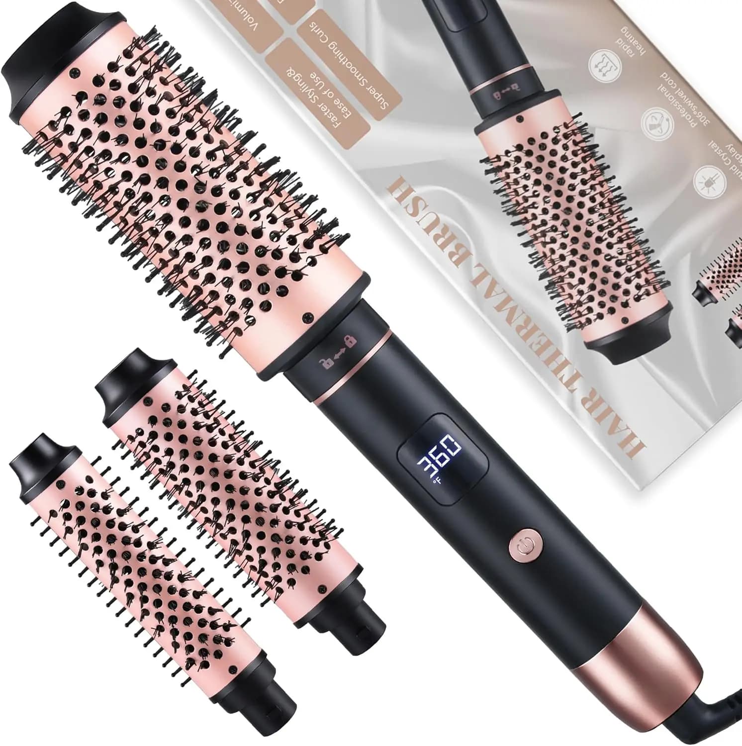 Ferro arricciacapelli 3-in-1 intercambiabile con cilindri da 1,25", 1,5", 1,75", temperatura digitale regolabile, riscaldamento rapido per tutti i tipi di capelli