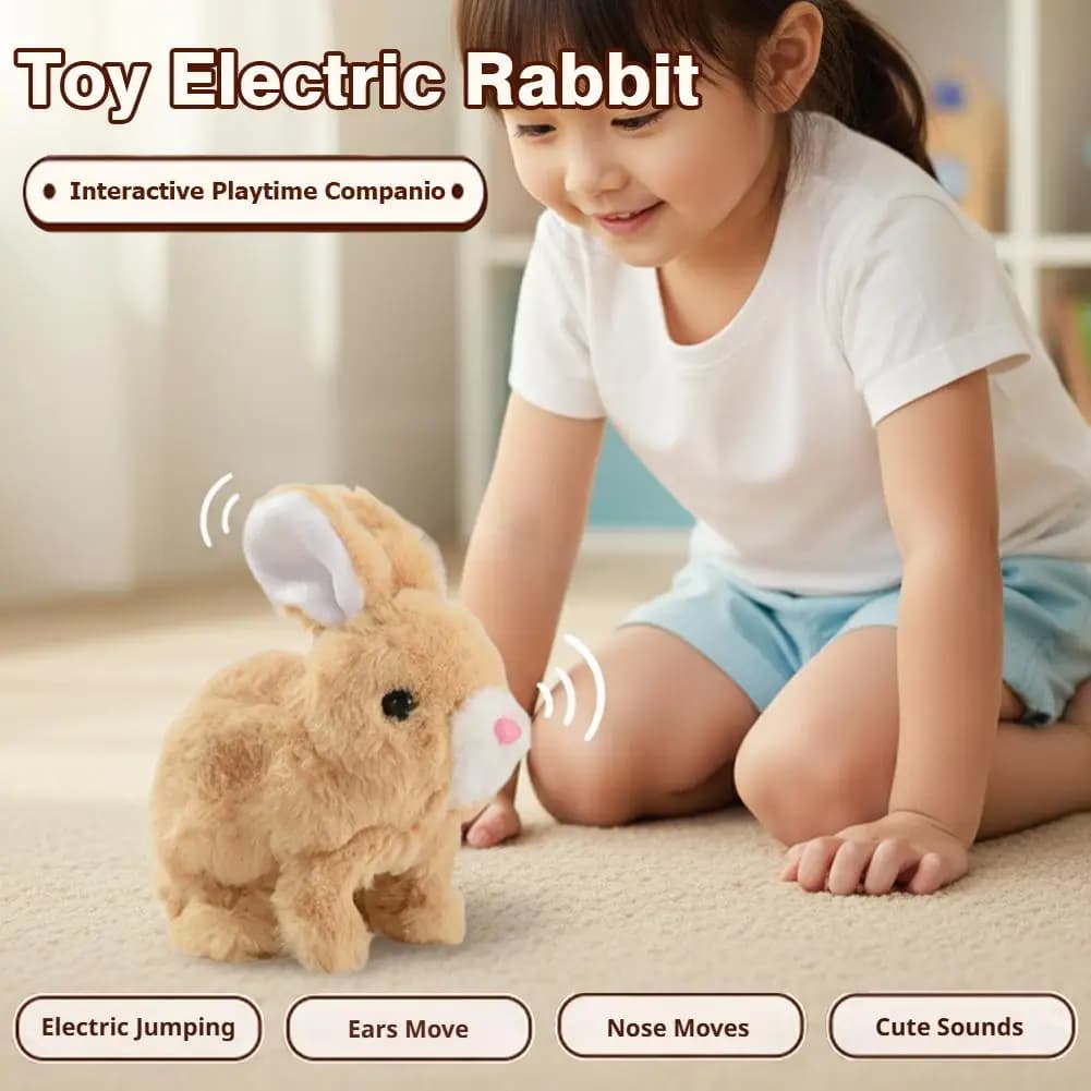 Giocattolo Elettronico Coniglio di Peluche, Coniglio Interattivo che Cammina e Parla con Orecchie Mobili, Simpatico Animale Elettronico per Bambini
