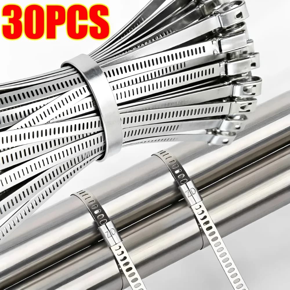 30/10PCS Stainless Steel Cable Ties 5mm Stepped Heavy Duty Self-Locking Cable Tie Multi-Purpose Metal Exhaust Wrap Locking Ties