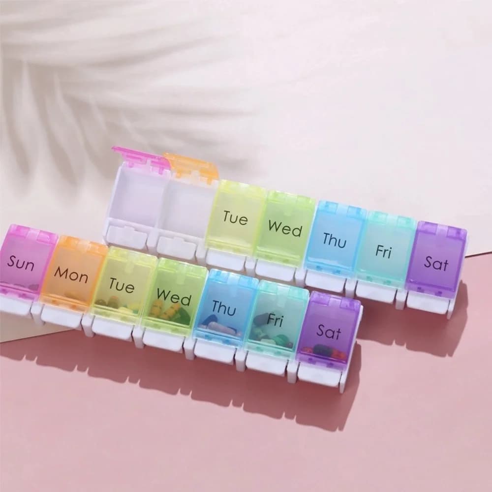 New Premium Rainbow Pills Container for 7 Days, Weekly Organizer for Vitamins, Fish Oils and Supplements