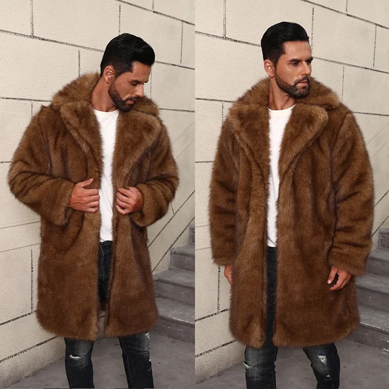New thick warm coat in synthetic fur for man Hot jacket in synthetic fur with mid-long British dress collar