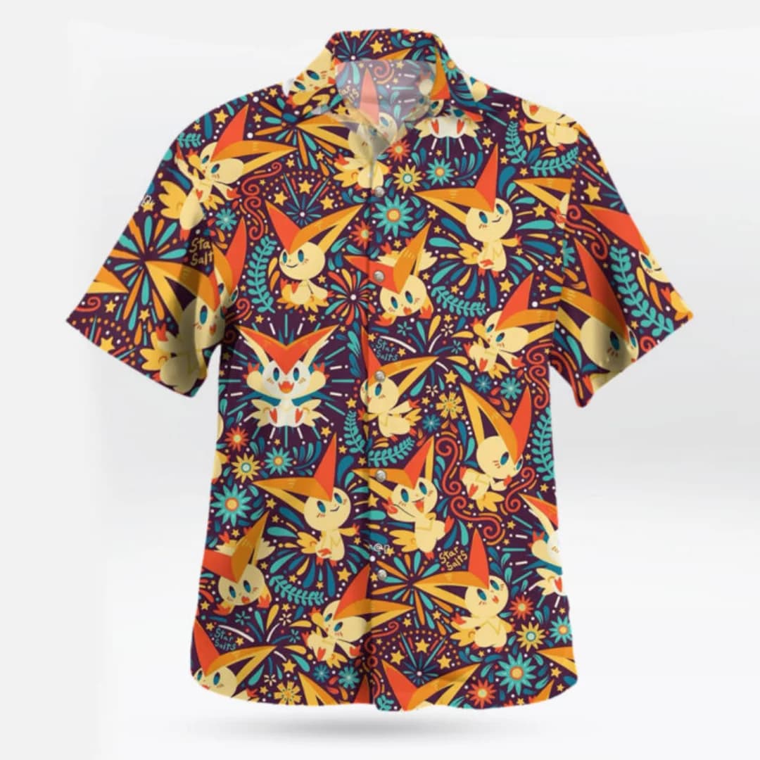 Camicia hawaiana Pokemon Victini – Victory Vibes Tropical Style Summer Sports Leisure T-shirt da uomo Abbigliamento per bambini T-shirt da donna