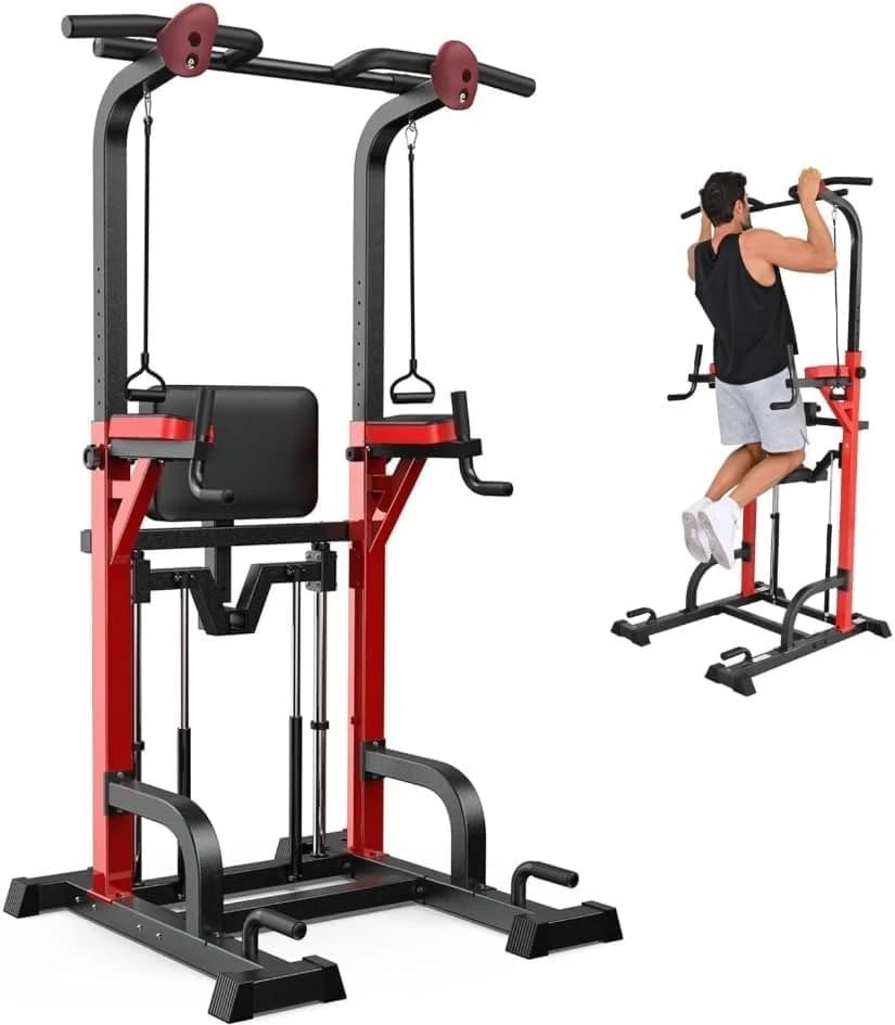 Power Tower Dip Station con Barra per Trazioni per Allenamento Fitness a Casa, 450 Libbre, Altezza Regolabile Multifunzione, Personalizzabile