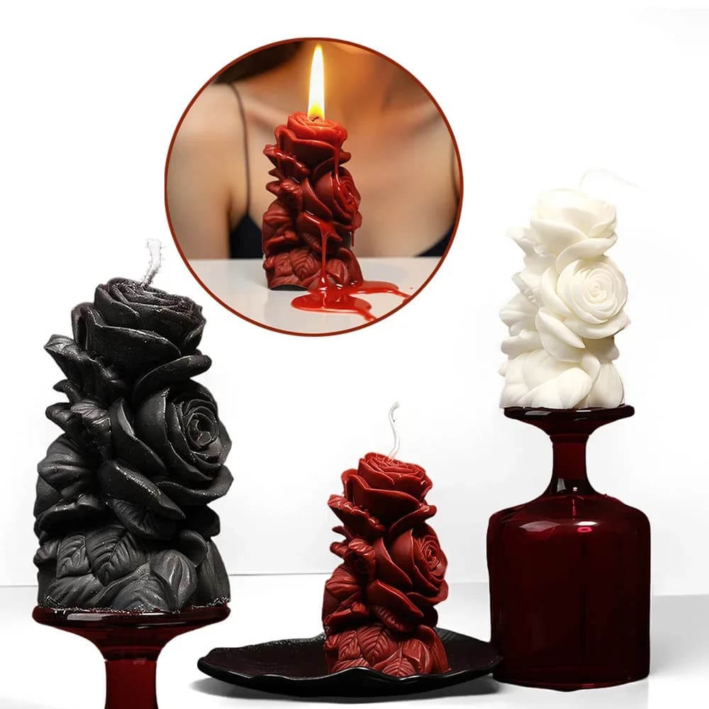 3D Rose scented candle at low temperature – 42 ° C Column candle for aromatherapy with soybean wax for romantic massage, wax game, Valentine's Day and home decorations