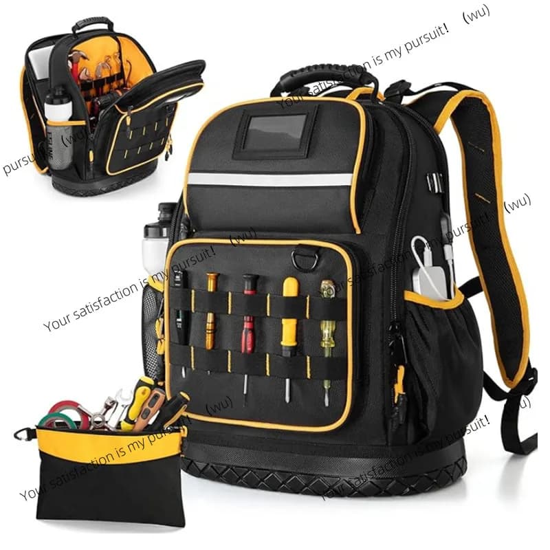 ZOCI-Zaino porta attrezzi in tessuto Oxford con fondo rigido, tasche multiple e custodia per laptop