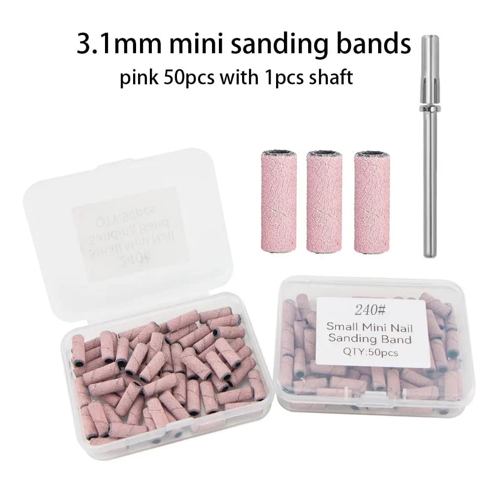 50 pezzi mini nastri abrasivi per unghie con 1 pezzo di punte per trapano per unghie con albero in acciaio inossidabile accessori per strumenti per pedicure manicure nastri per sabbia da 3,1 mm
