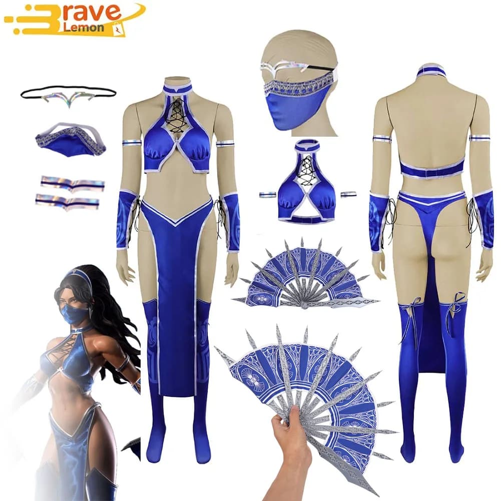 Mortal Game Kombat 2 Kitana Cosplay Costume da donna Fantasy Fans Maschera Gioco di ruolo Abbigliamento Puntelli per donna Vestito di carnevale di Halloween