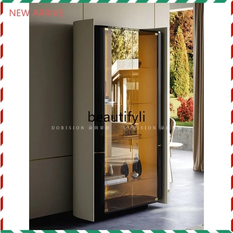 D2520 Armadietto per vino di lusso leggero in stile italiano Soggiorno per la casa Display in vetro integrato a parete Stoccaggio moderno e minimalista C