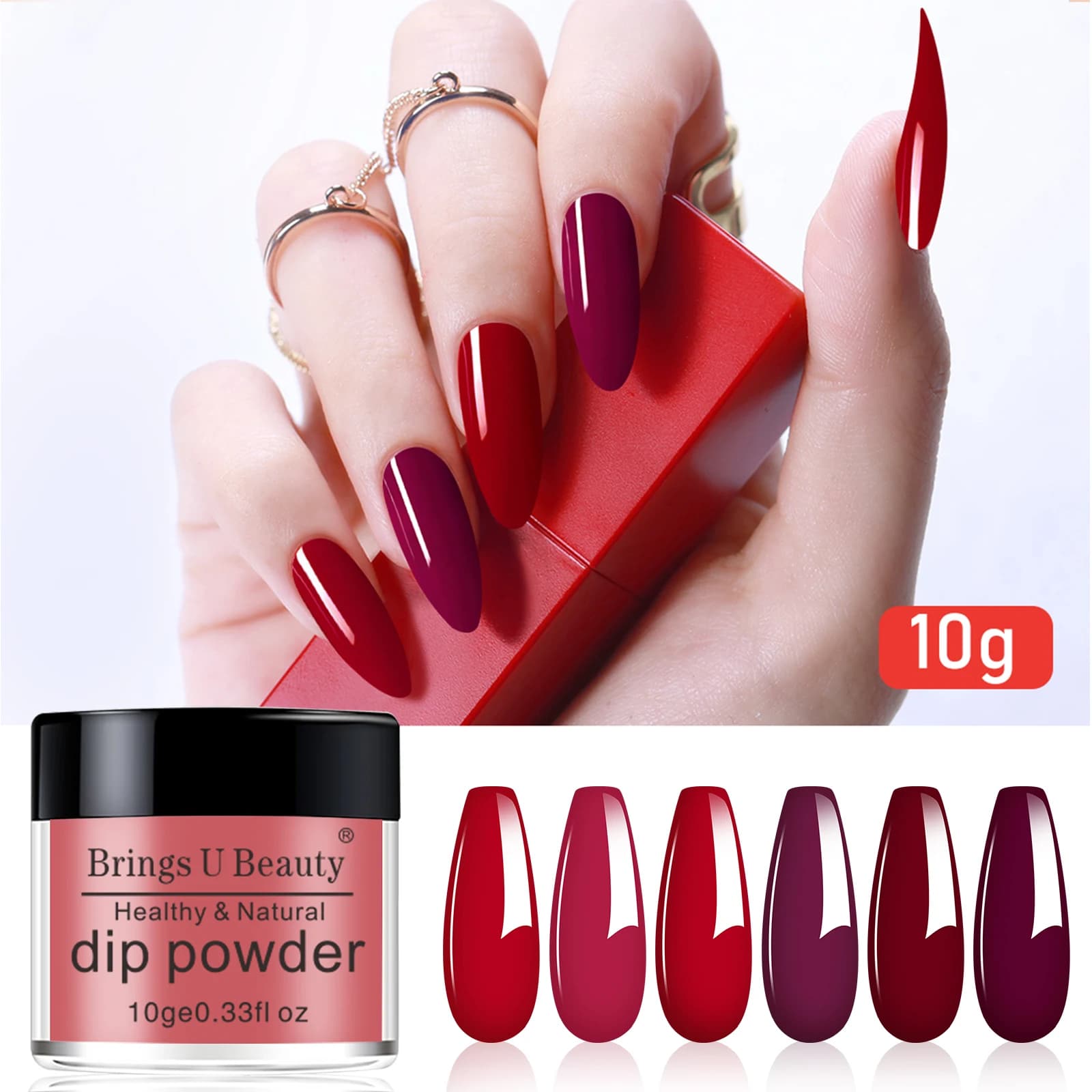 Kit per unghie in polvere per immersione serie rosso scarlatto molto fine Polvere per immersione come effetto smalto per unghie in gel per unghie Nessuna lampada UV Cura
