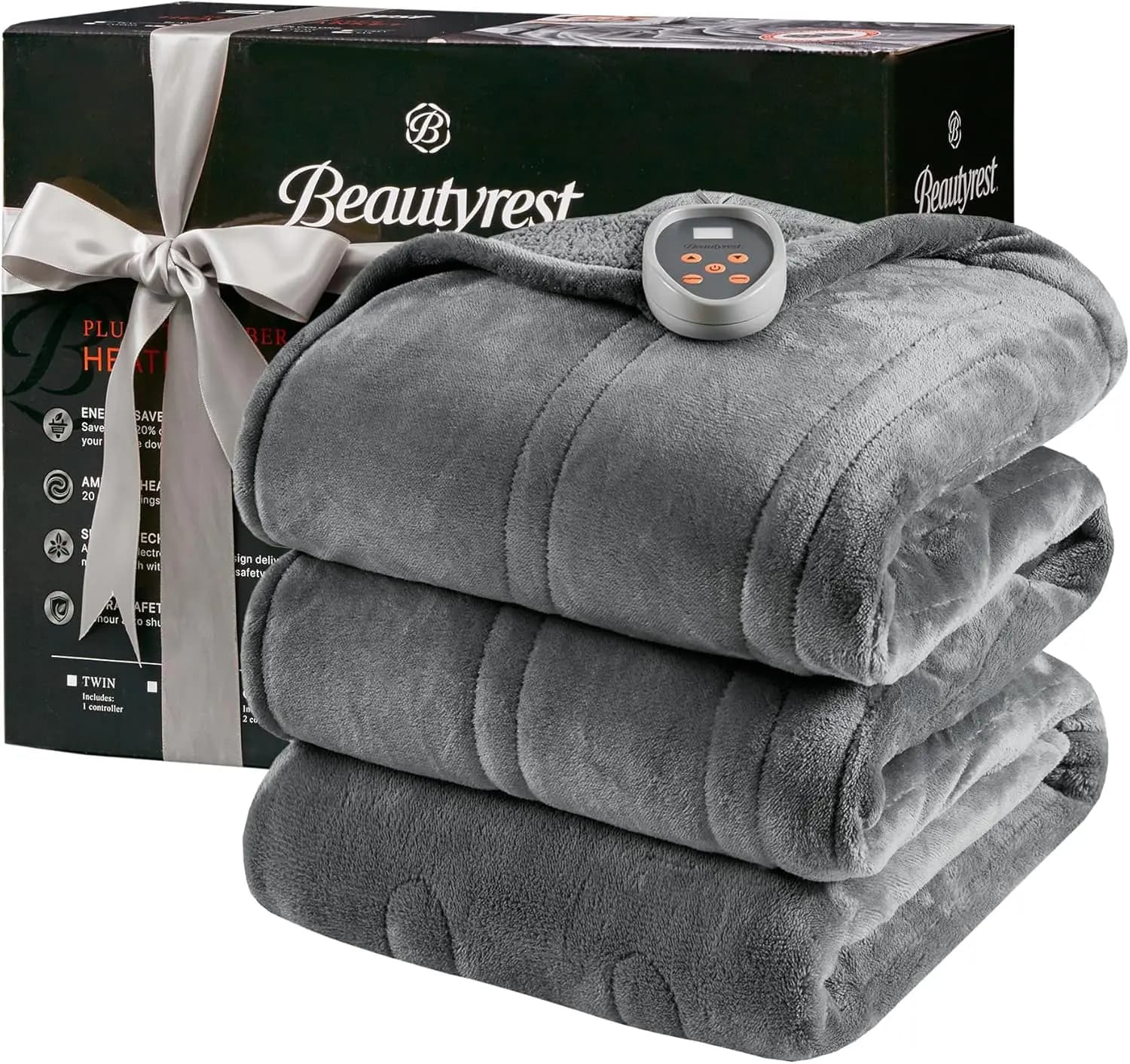 Coperta riscaldata elettrica, Sherpa morbido e reversibile in peluche, 20 impostazioni di calore, spegnimento automatico del timer, lavabile in lavatrice, grigio a grandezza naturale
