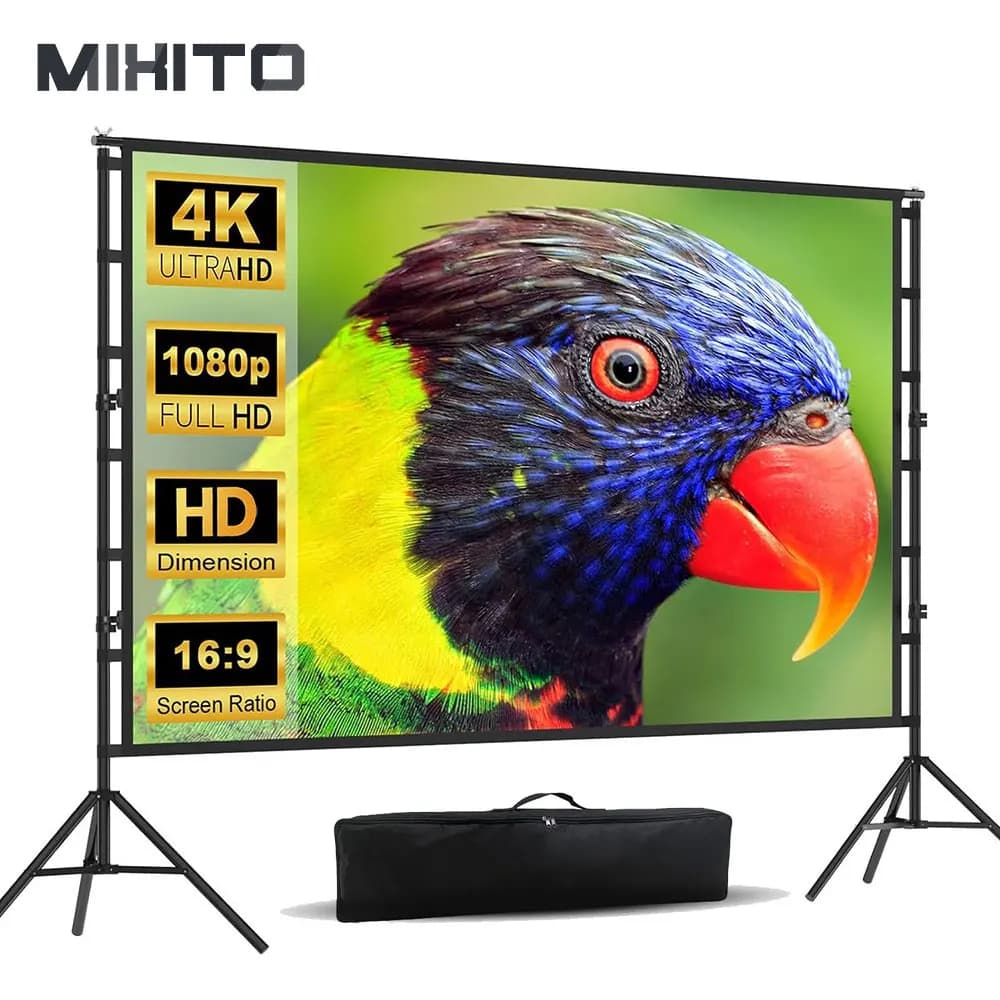 MIXITO Senza Rughe 160 ° Schermo per proiettore ad angolo di visione con supporto Schermo bifacciale bianco da 60-150 pollici Home Theater all'aperto